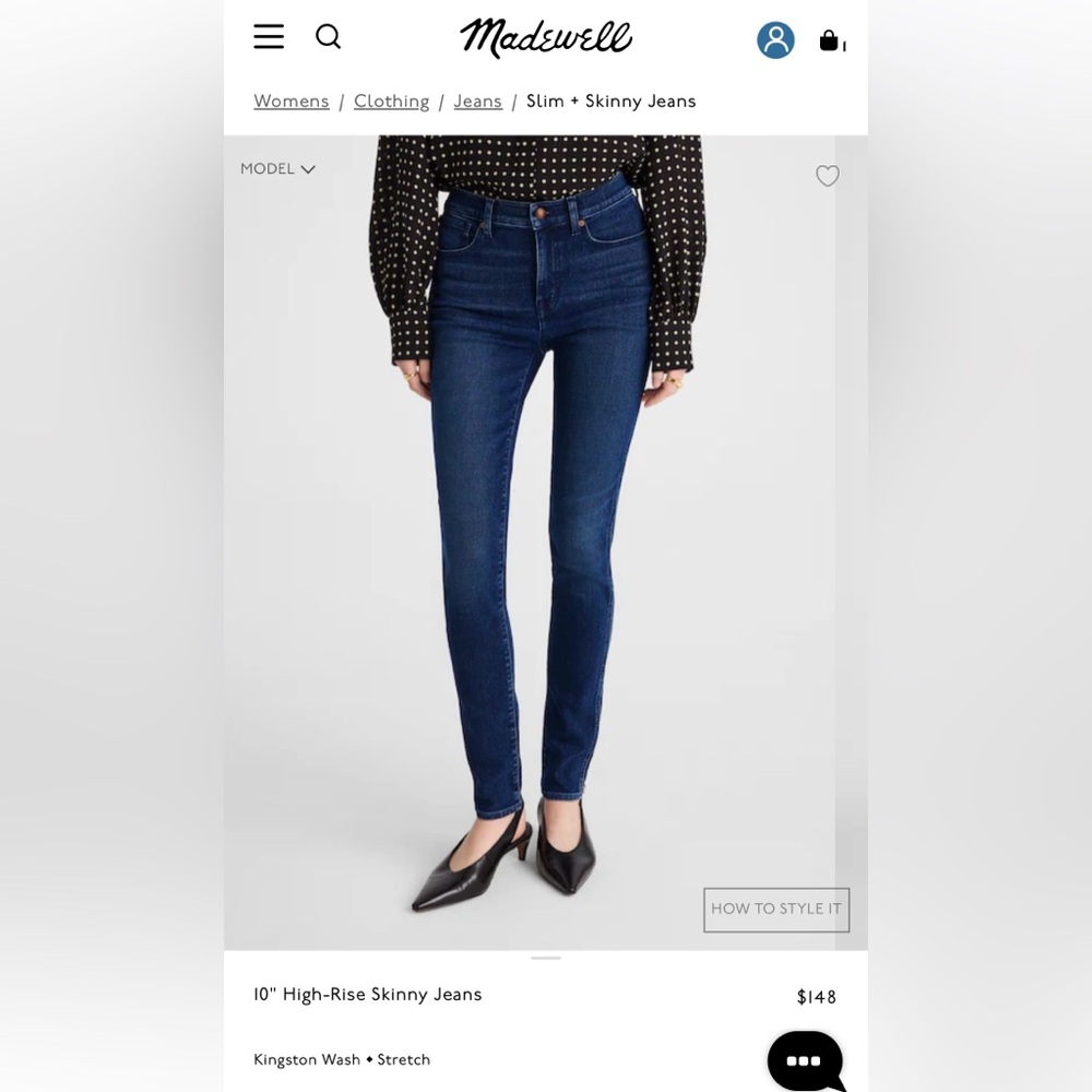 Madewell High Rise Skinny Jeans in Kingston Wash, Size 31